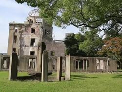 MS View of building near park / Hiroshima, Japan Stock Footage