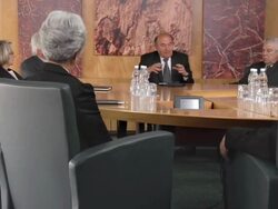 HD DOLLY: Manager Leading Discussion In The Board Room Stock Footage