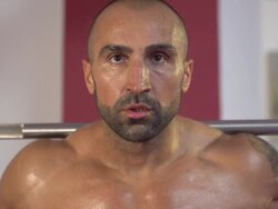 Man doing squats and CrossFit workout at the gym.  - Slow Motion - 1920x1080 - filmed at 200 fps Stock Footage