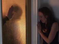 Woman hiding from male abuser Stock Footage