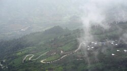 Mountain, street Mist./Park Phu Thap Boek, Phetchabun Province, Thailand, the rainy season. Stock Footage