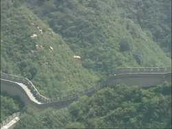Pan right, across Great Wall of China, Badaling, China Stock Footage