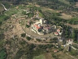 AERIAL WS Monterrei castle / Monterrei, Galicia, Spain Stock Footage
