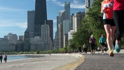 USA, Illinois, Chicago, City skyline from Lake Michigan Stock Footage
