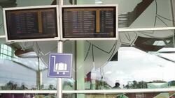 The busy live time-table of various flight departures, including STD & ETD, from the domestic departure terminal of the New Delhi Airport Stock Footage