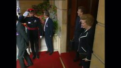 Margaret Thatcher Departing NATO Conference News Clip