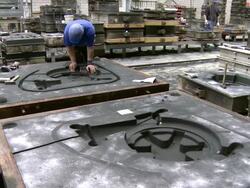 MS Man working in foundry / Langenfeld, North Rhine-Westphalia, Germany Stock Footage