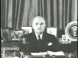 1951: UNITED STATES PRESIDENTIAL SPEECH: ** VS United States President Harry S. Truman (1884-1972) sitting at desk in office speaking (SOT) about the Korean War, '... running a grave risk of starting a general war... relieve General MacArthur...' Instructional Video