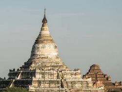 Asia, Myanmar, Mandalay Division, Bagan, ancient temple at sunset Stock Footage