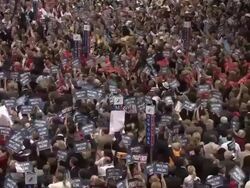 2008 HA WS Women audience members cheering as Vice-presidential candidate Governor Sarah Palin speaks at Republican National Convention on September 3, 2008 / Minneapolis, Minnesota, USA / AUDIO Stock Footage