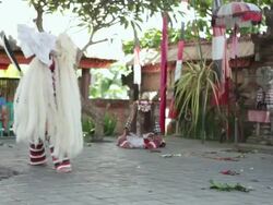 MS Men typical performing traditional dance at temple (Barong dance) AUDIO / Bali, Indonesia Stock Footage