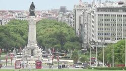 Marquï¿½ï¿½s de Pombal Square in Lisbon Stock Footage