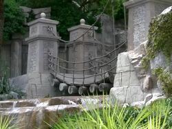 Mandalay Bay Las Vegas tropical footbridgeover falls Stock Footage