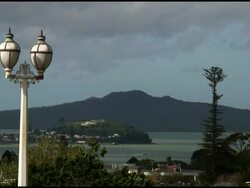 Victorian Street Lights, Lamps In Front Of Volcanic Island Stock Footage