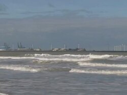 WS View of Zeebrugge port from ostend / Ostend, Flanders, Belgium    Stock Footage