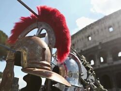 Roman Centurion Soldier Helmets and the Coliseum Stock Footage
