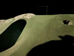 MS SLO MO TD Shot of skaters shadow as he skating up wall / Venice, California, United States Stock Footage