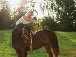 Girl and Her Horse on Meadow Stock Footage