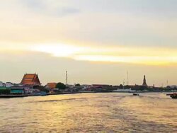 moving boat in river and sunset timelapse. Stock Footage