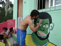 People Paint Brazilian Colours Ahead Of The 2014 FIFA World Cup Stock Footage