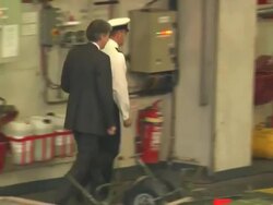 Philip Hammond Trips on Board HMS Ocean News Clip