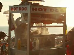 Beach seller sells Hot Dogs Stock Footage