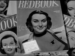 1948: CLAUDIA HISTORY: MAGAZINE SERIES: Playwright, novelist Rose Franken ad on cover of 'Redbook' magazine. CU 'Claudia' serial ad on cover. BOOKS: MS Grouping of popular 'Claudia' books by Rose Franken. Instructional Video