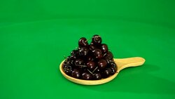 fresh cherry on wood plate Stock Footage