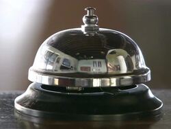 Close Up static - A  customer rings a service bell / Borneo, Indonesia Stock Footage