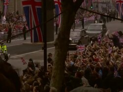HM Queen Elizabeth II, and Prince Philip, Duke of Edinburgh at the Royal Wedding Procession Cenotaph Whitehall at London England. (Footage by WireImage Video/GettyImages) Stock Footage