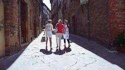 Mature Friends Looking Around Old Town Italy Stock Footage