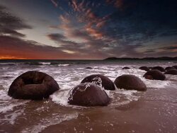 SLOW MOTION: Moeraki Boulders New Zealand Stock Footage