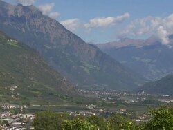 View from Vinschgau Valley and Naturns in South Tyrol Stock Footage
