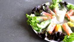 Fresh vegetable noodle spring roll Stock Footage