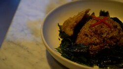 Basil Fried Rice with Crispy Gourami Fish Stock Footage