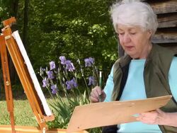 Wide Shot of Senior Woman Painting Stock Footage