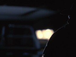  CU Cowboy breathing at night / Tejon Ranch, California, USA Stock Footage