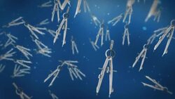 Silver pencil compasses float in front of a background. Stock Footage