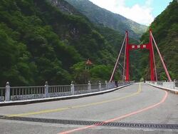 Bridge and tunnel crossing Taroko National Park Stock Footage