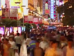 MS T/L View of Crowds on Nanjing Road / Shanghai,  China Stock Footage