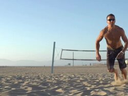 Man playing beach volleyball. - Slow Motion - filmed at 240 fps Stock Footage
