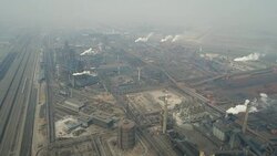 Aerial View of Coking Plant & Air Pollution In China Stock Footage