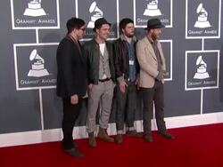 Marcus Mumford, Ben Lovett, Winston Marshall, and Ted Dwane at The 55th Annual GRAMMY Awards - Arrivals in Los Angeles, CA, on 2/10/13. (Footage by WireImage Video/Getty Images Entertainment Video) Stock Footage