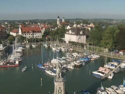 WS View of small Lindau harbour at Lake Constance / Lindau, Bavaria, Germany  Stock Footage