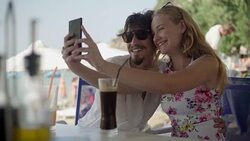 Vacation couple selfie Stock Footage