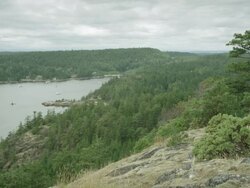 WS View of boats in Strait of Georgia cove / Cortes, British Columbia, Canada   Stock Footage