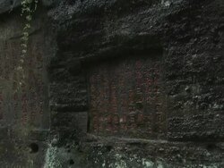 MS ZI Shot of stone carvings of Chinese characters and poems in Wuyi Mountains / Nanping, Fujian Province, China Stock Footage