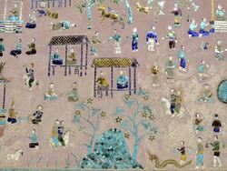 MS View of glass mosaic at library Ho Phra Mane  AUDIO / Luang Prabang, Luang Prabang, Laos Stock Footage