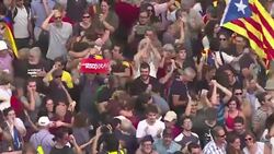 CLEAN : Independence supporters in Barcelona cheer after vote News Clip