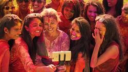 Group of people celebrating holi festival, Delhi, India Stock Footage